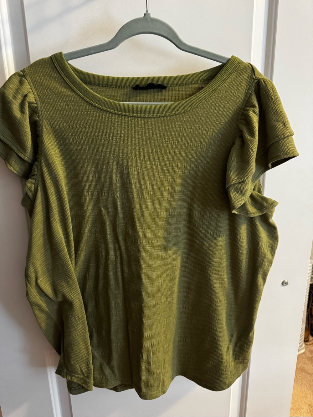Jane and Delancey Olive Green Ruffle Sleeve Tee
